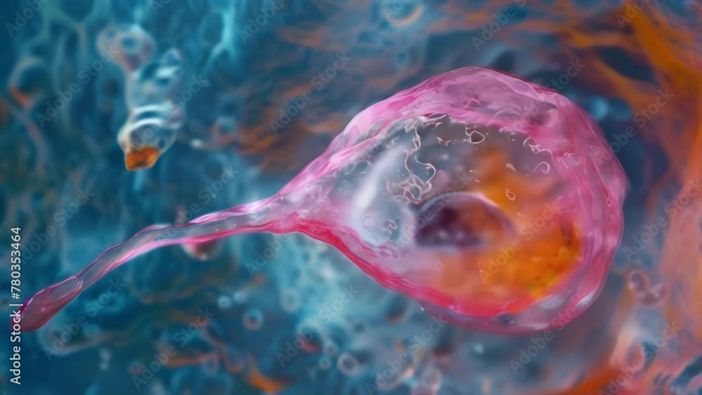 Poster a magnified image of a cell with a unique elongated head resembling a sharp sword giving it an advan