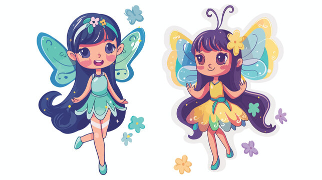 Cute fairy cartoon character sticker illustration flat