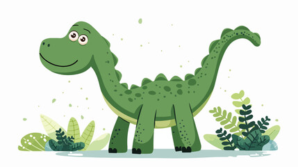 Cute green dinosaur. Cartoon dino. Vector illustration