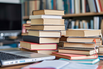 Maximize Your Home Study with the Ultimate E-Learning Setup: Organized Books & Laptop