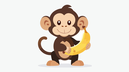 Cute monkey holding a banana flat vector isolated on white