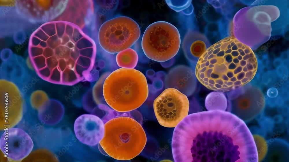 Poster a colorful assortment of fungal spores ranging in size and shape captured in a microscopic world tee