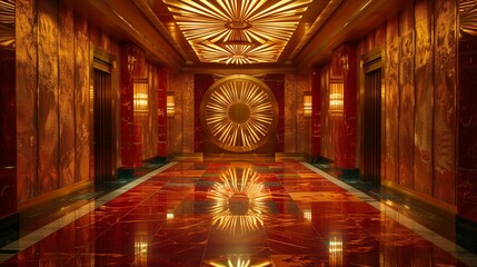 Obraz premium Luxurious Art Deco Style Corridor with Golden Elements