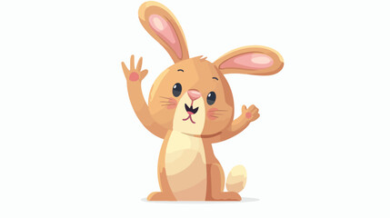 Cute rabbit cartoon waving hand flat vector isolated o