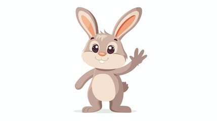 Cute rabbit cartoon waving hand flat vector isolated o