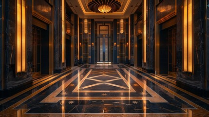 Luxurious Art Deco Hotel Lobby Interior - obrazy, fototapety, plakaty