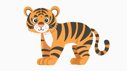 Cute tiger cartoon flat vector isolated on white background