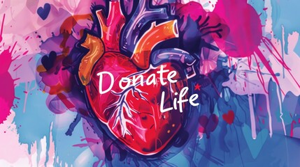 Heartfelt Call to Donate Life. A vivid illustration with a stylized human heart at the center, surrounded by floral elements and the inspiring words 