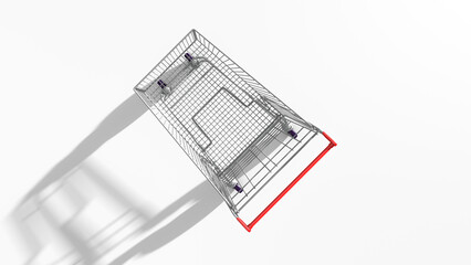 3d rendering, Close-up of supermarket shopping cart, model object for sales and commerce concept, top view position, isolated on white background.