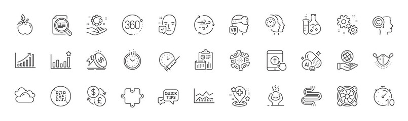 Report, Difficult stress and Aluminium mineral line icons. Pack of Writer, Wind energy, Eco food icon. Time management, Quick tips, Augmented reality pictogram. Face accepted. Line icons. Vector