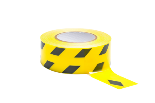 Yellow and Black Hazard Tape on White Background. On a White or Clear Surface PNG Transparent Background.