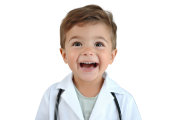 the boy was excited about his health check. Fun atmosphere curious. Isolated on transparent background.