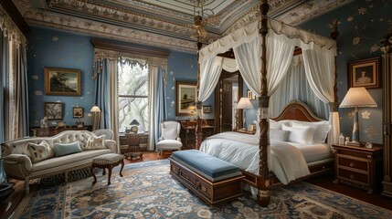 Elegant Victorian Bedroom Interior with Ornate Decor