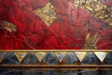 Richly designed gold and silver geometric border elegantly placed at the mixed of an image, on a red backdrop.