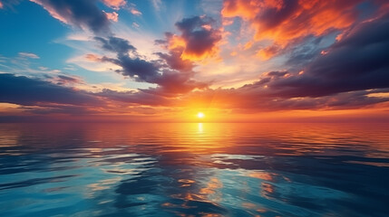Sunset on the sea waves.