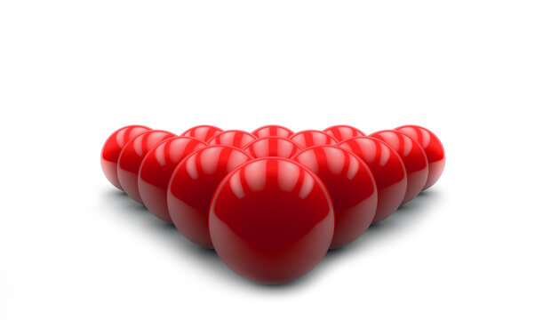 3D Rendering,Red snooker balls set with shiny reflection texture, isolated white background.