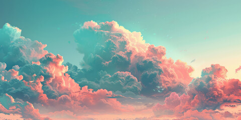 A peach and teal sky clouds, colorful clouds background, cloudy sunset