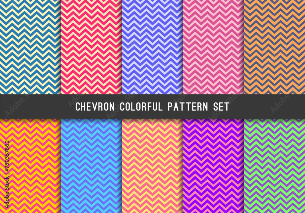 Poster chevron colorful seamless pattern background set vector