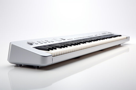 Digital illustration of piano in white backgroung with copy space
