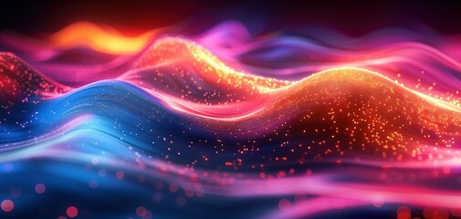 beautiful abstract wave technology background. Abstract Waving Particle Technology Background Design. Data science, particles, digital world, virtual reality, cyberspace, metaverse concept. - obrazy, fototapety, plakaty