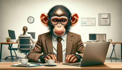 a monkey dressed as a business professional - obrazy, fototapety, plakaty