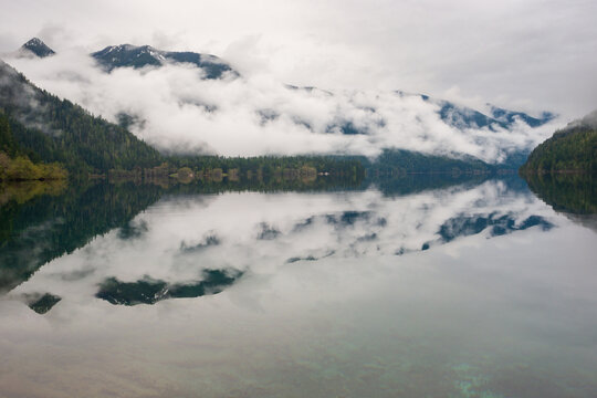 Misty Morning Fog and Haze at Lake Crescent at Olympic National Park, Washington State