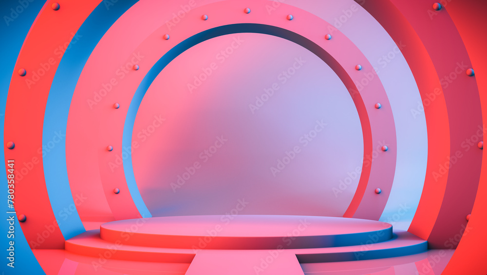 Poster 3d rendering,abstract of white empty stage, sci-fi concept style, blank space for copy and shiny ref
