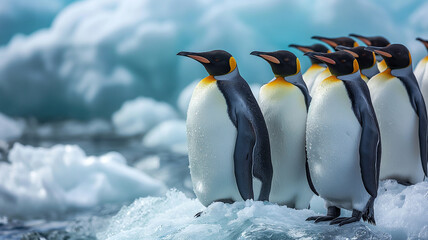 Obraz premium Emperor Penguins Gather on Glaciers in Antarctica