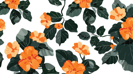 Dark green orange flowers seamless background print