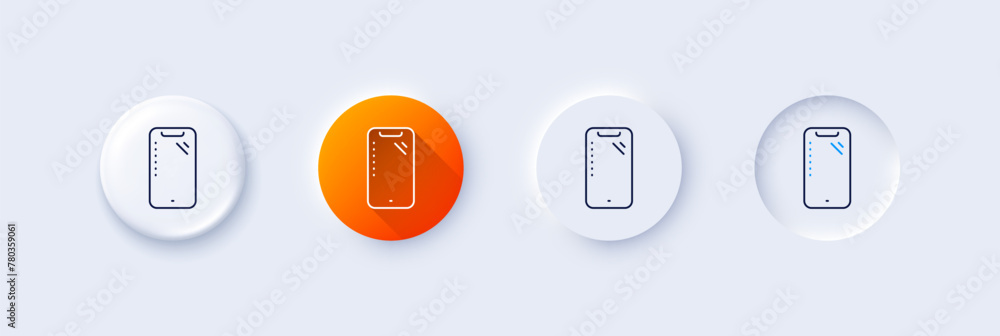 Poster smartphone line icon. neumorphic, orange gradient, 3d pin buttons. phone sign. mobile device symbol.