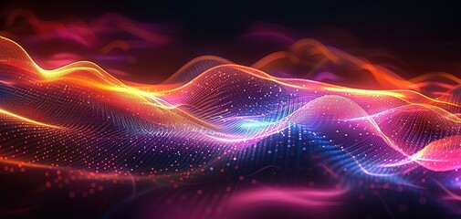 beautiful abstract wave technology background. Abstract Waving Particle Technology Background Design. Data science, particles, digital world, virtual reality, cyberspace, metaverse concept.