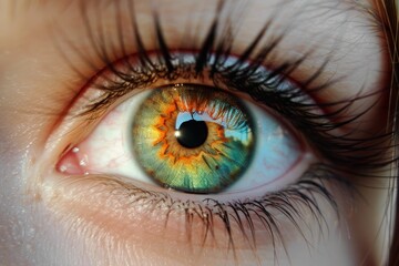Macro shot of a human eye with detailed iris pattern and eyelashes. Extreme Close-Up of a Human Eye
