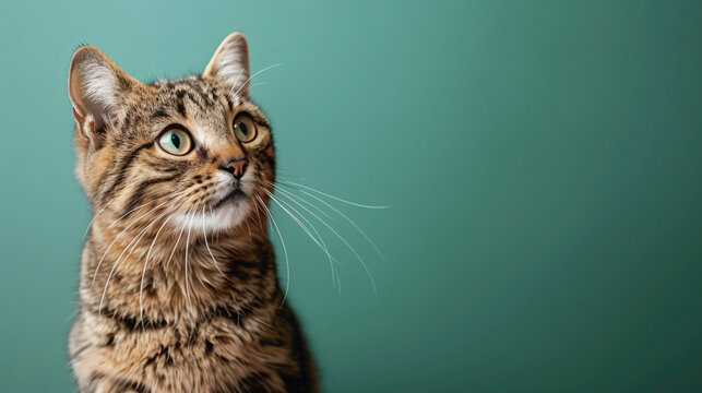 a Fishing cat Fishing, studio shot, against solid color background, hyperrealistic photography, blank space for writing
