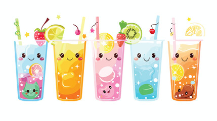 Drinks Kawaii Cute Illustration Character flat vector