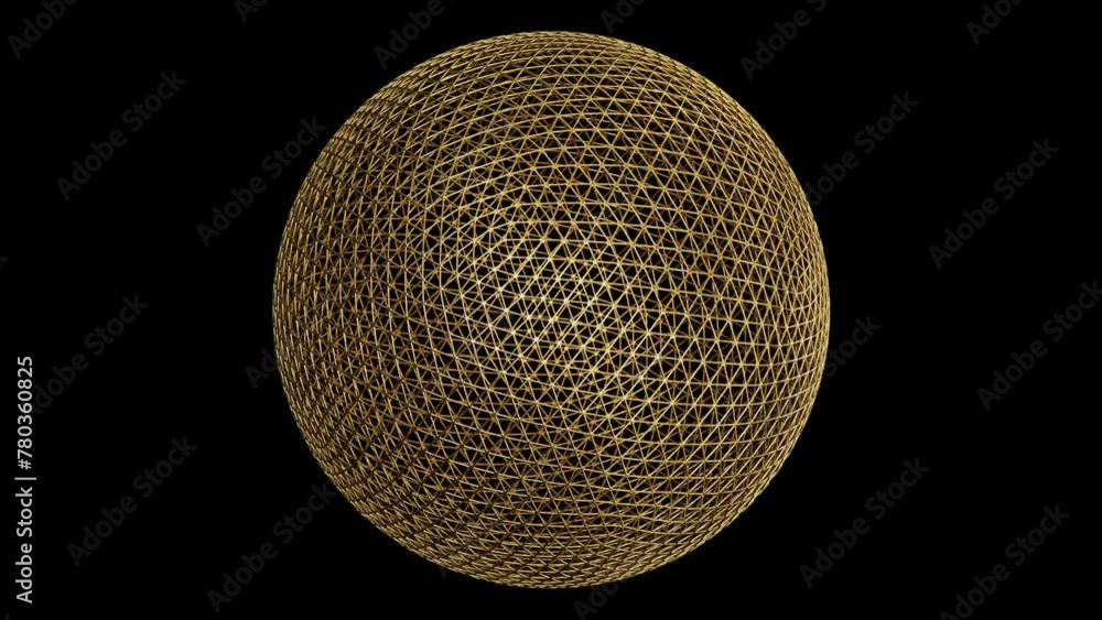 Aufkleber realistic looping 3d animation of the spinning golden metallic wireframe sphere rendered in uhd with