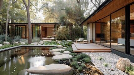 Modern House with Japanese Garden and Pond