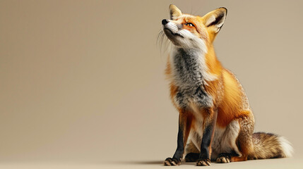 a Fox Barking, studio shot, against solid color background, hyperrealistic photography, blank space for writing