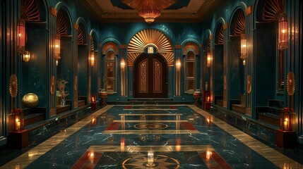 Obraz premium Luxurious Art Deco Hallway with Elegant Lighting
