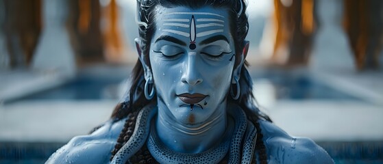 Serenity in Blue: The Mystic Aura of Lord Shiva. Concept Lord Shiva, Hindu Deity, Mysticism, Blue Aesthetics, Serenity - obrazy, fototapety, plakaty