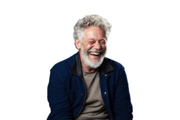 Middle-aged man making jokes Warm, relaxing atmosphere, Isolated on a transparent background.