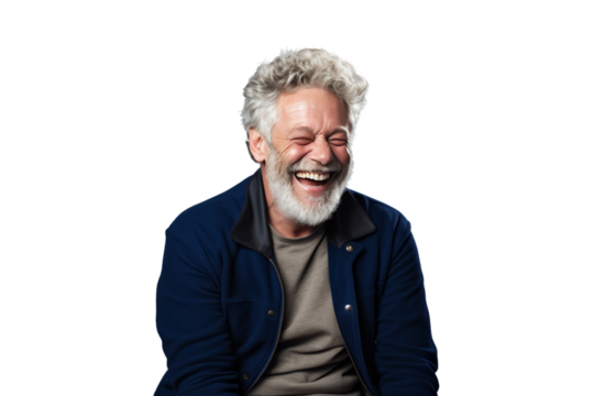 Middle-aged man making jokes Warm, relaxing atmosphere, Isolated on a transparent background.