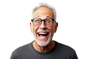 Middle-aged man making jokes Warm, relaxing atmosphere, Isolated on a transparent background.