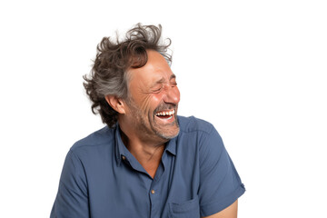 Obraz premium Middle-aged man making jokes Warm, relaxing atmosphere, Isolated on a transparent background.