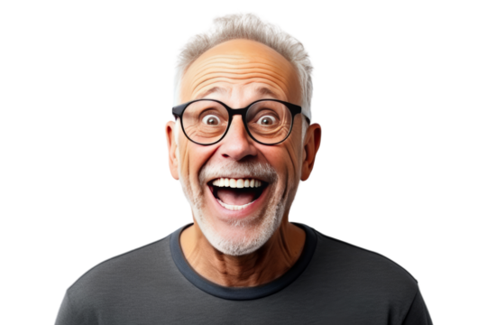 Middle-aged man making jokes Warm, relaxing atmosphere, Isolated on a transparent background.