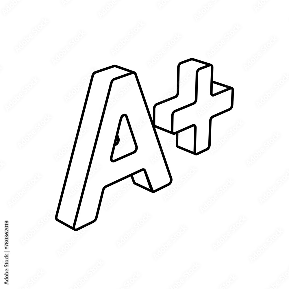 Poster the outline of a large a plus symbol is made with black lines. 3d view of the object in perspective.