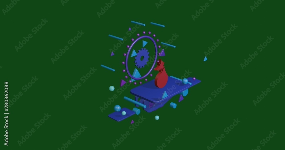 Aufkleber red bomb symbol on a pedestal of abstract geometric shapes floating in the air. abstract concept art