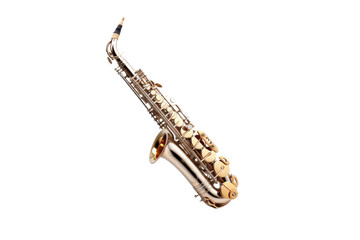 Saxophone Soaring Through the Sky. On a White or Clear Surface PNG Transparent Background.