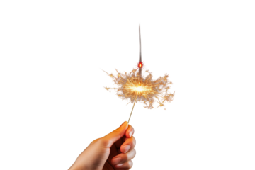 Person Holding a Sparkler. On a White or Clear Surface PNG Transparent Background.