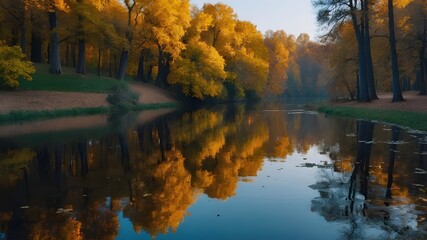 Trees Reflected in Crystal Waters, Painting Nature's Palette with Lakeside Landscapes, Embracing Autumn's Beauty Amidst Trees and Lakes, Nature's Dance of Colors, Trees, and Reflective Waters, 