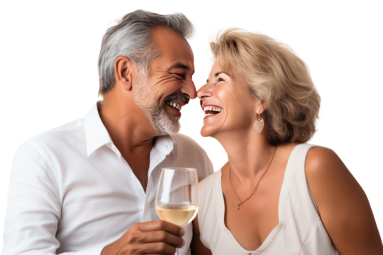 Middle-aged man celebrating his wedding anniversary with his wife Romantic, warm atmosphere, Isolated on a transparent background.